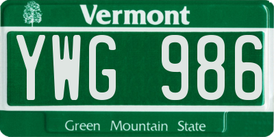 VT license plate YWG986