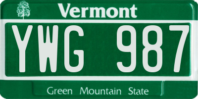 VT license plate YWG987