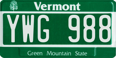 VT license plate YWG988