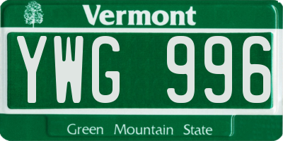 VT license plate YWG996