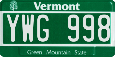 VT license plate YWG998