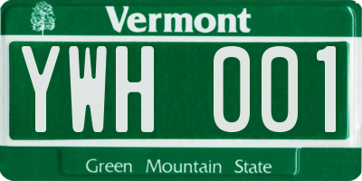 VT license plate YWH001