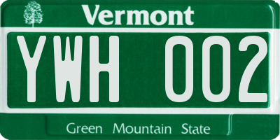 VT license plate YWH002