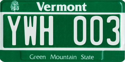 VT license plate YWH003