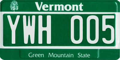 VT license plate YWH005