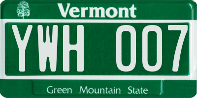 VT license plate YWH007
