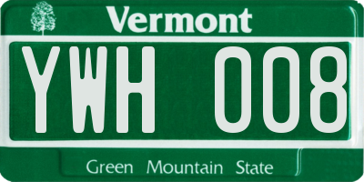 VT license plate YWH008