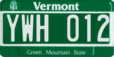 VT license plate YWH012