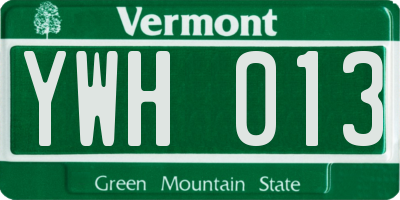 VT license plate YWH013
