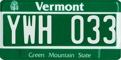 VT license plate YWH033