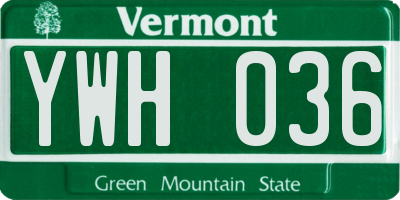 VT license plate YWH036