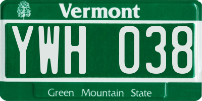 VT license plate YWH038
