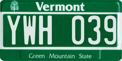 VT license plate YWH039