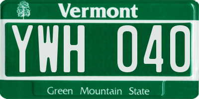 VT license plate YWH040