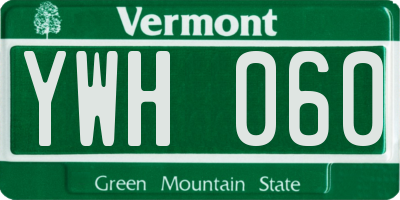 VT license plate YWH060