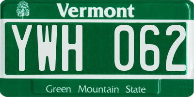 VT license plate YWH062