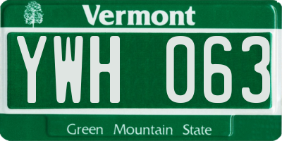 VT license plate YWH063