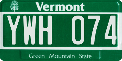 VT license plate YWH074
