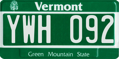VT license plate YWH092