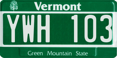 VT license plate YWH103