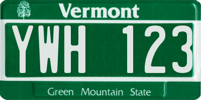VT license plate YWH123