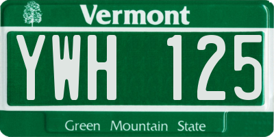 VT license plate YWH125