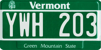 VT license plate YWH203
