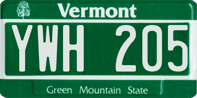 VT license plate YWH205