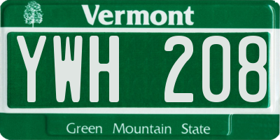 VT license plate YWH208