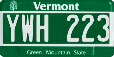 VT license plate YWH223