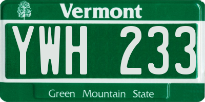 VT license plate YWH233