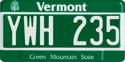 VT license plate YWH235