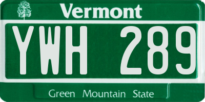 VT license plate YWH289