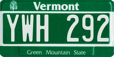 VT license plate YWH292