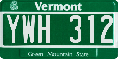 VT license plate YWH312