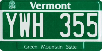 VT license plate YWH355