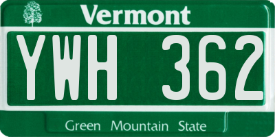 VT license plate YWH362