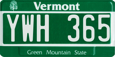 VT license plate YWH365