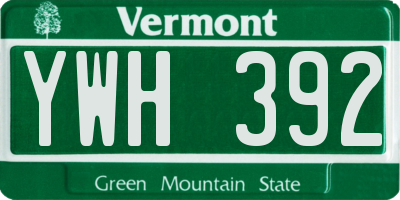 VT license plate YWH392