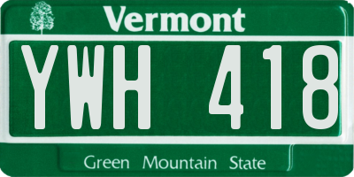 VT license plate YWH418