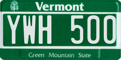VT license plate YWH500