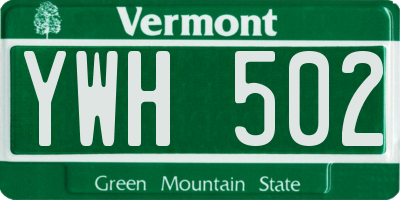 VT license plate YWH502