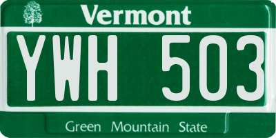 VT license plate YWH503