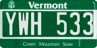VT license plate YWH533