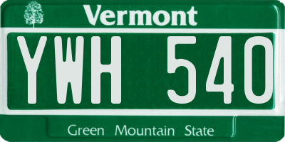 VT license plate YWH540