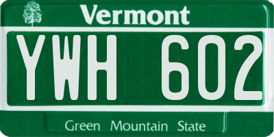 VT license plate YWH602