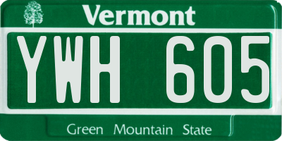 VT license plate YWH605