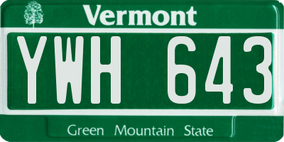 VT license plate YWH643