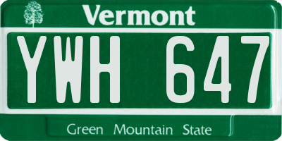 VT license plate YWH647