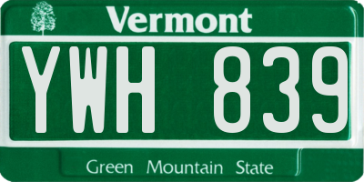 VT license plate YWH839